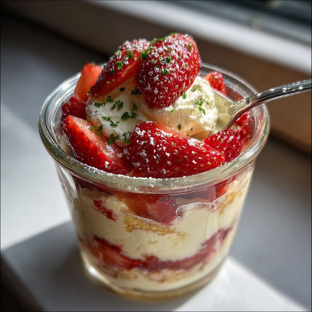 Dessert im Glas mit Erdbeeren und Mascarpone