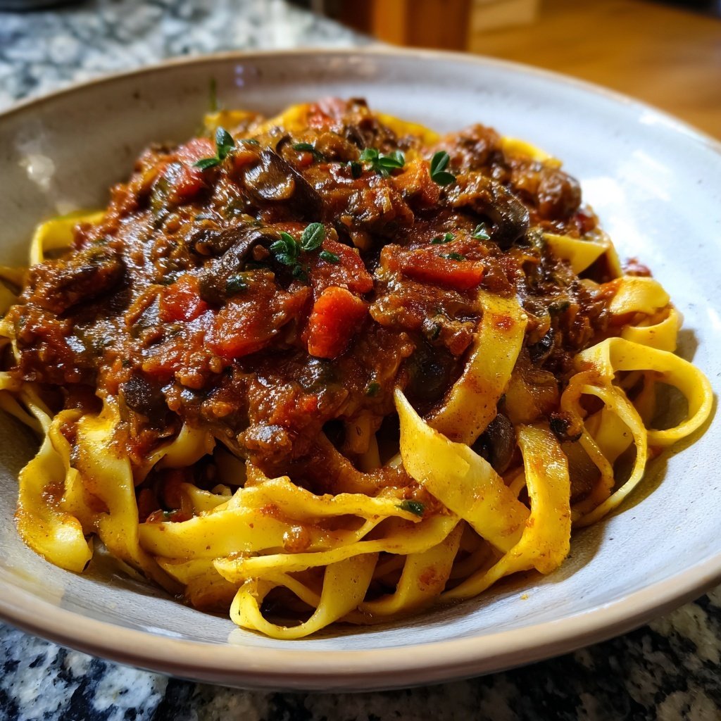 Pilz-Bolognese mit Tagliatelle