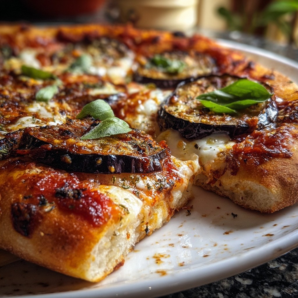 Pizza mit Aubergine und Mozzarella