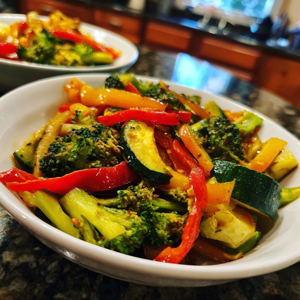 Vegetarisches Abendessen mit Gemüsepfanne