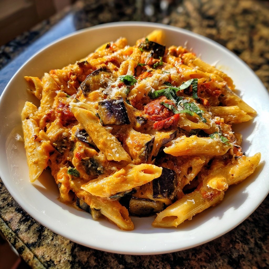 Penne mit Auberginen und Tomatensauce