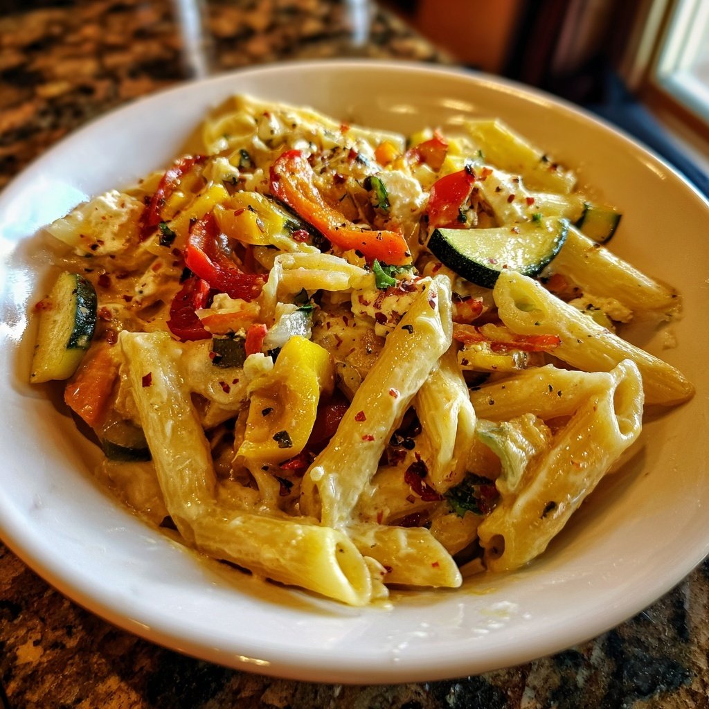 Penne mit Paprika und Feta