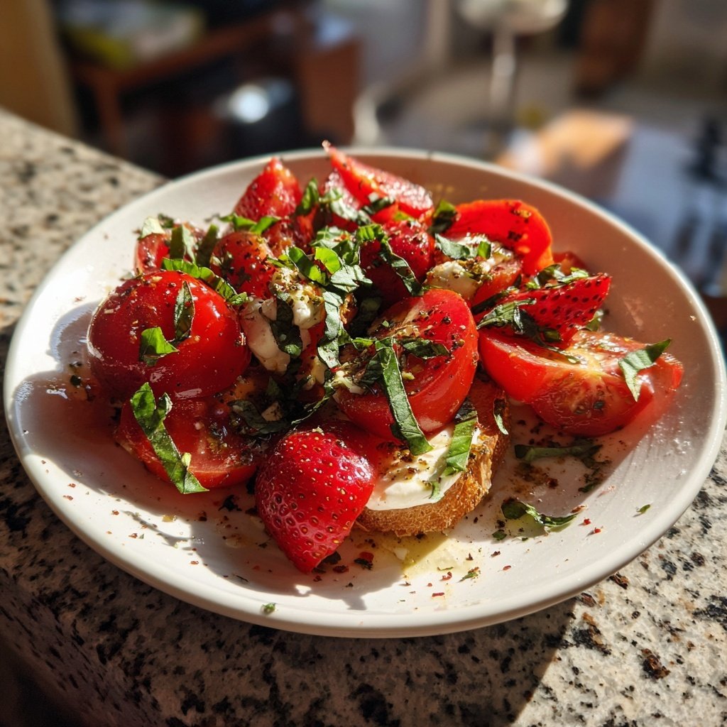 Caprese mit Erdbeeren und Basilikum