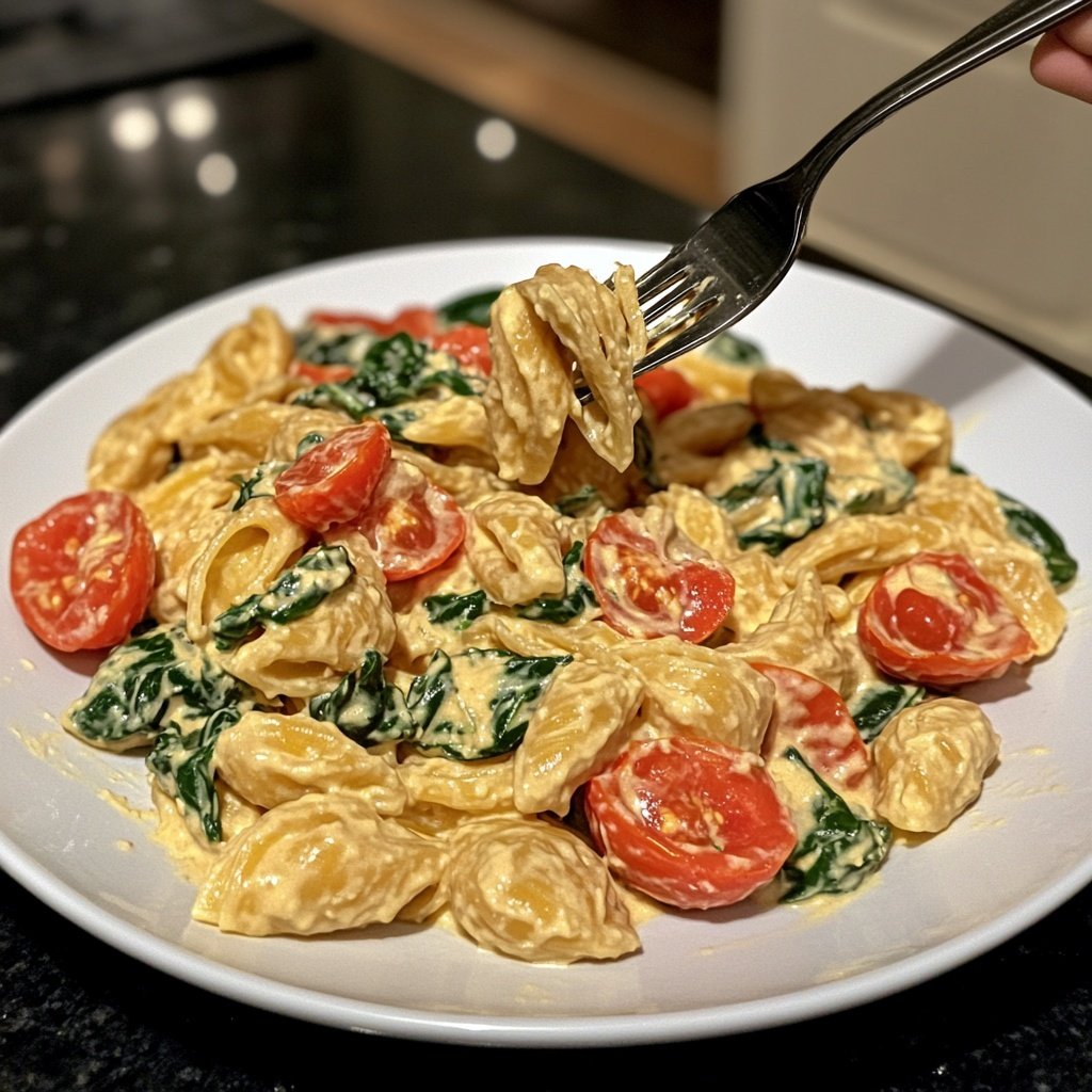 One-Pot Pasta mit Tomaten & Spinat